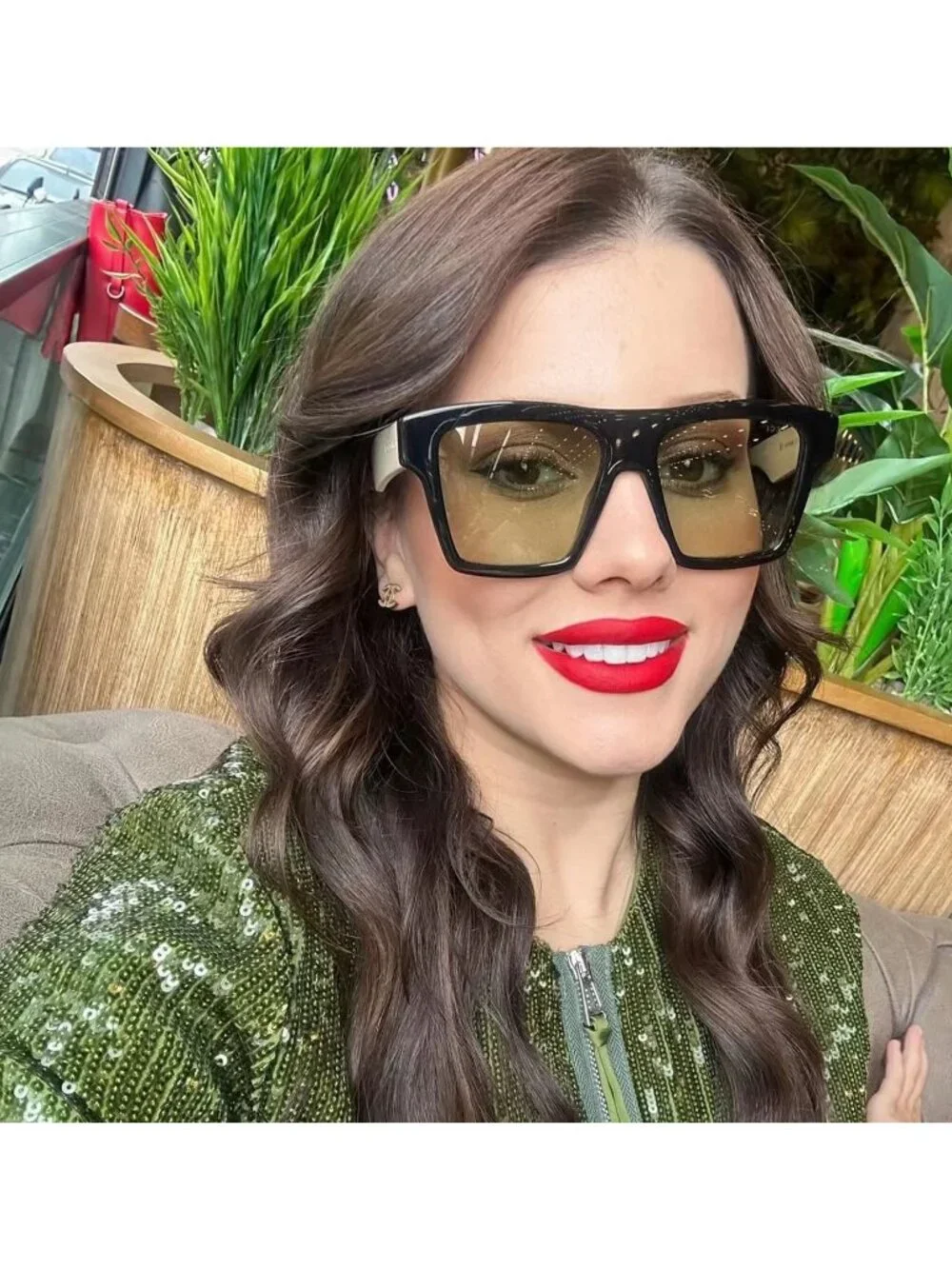 Gucci GG0962S 014 Sunglasses Purple Square Frame, Green Lenses